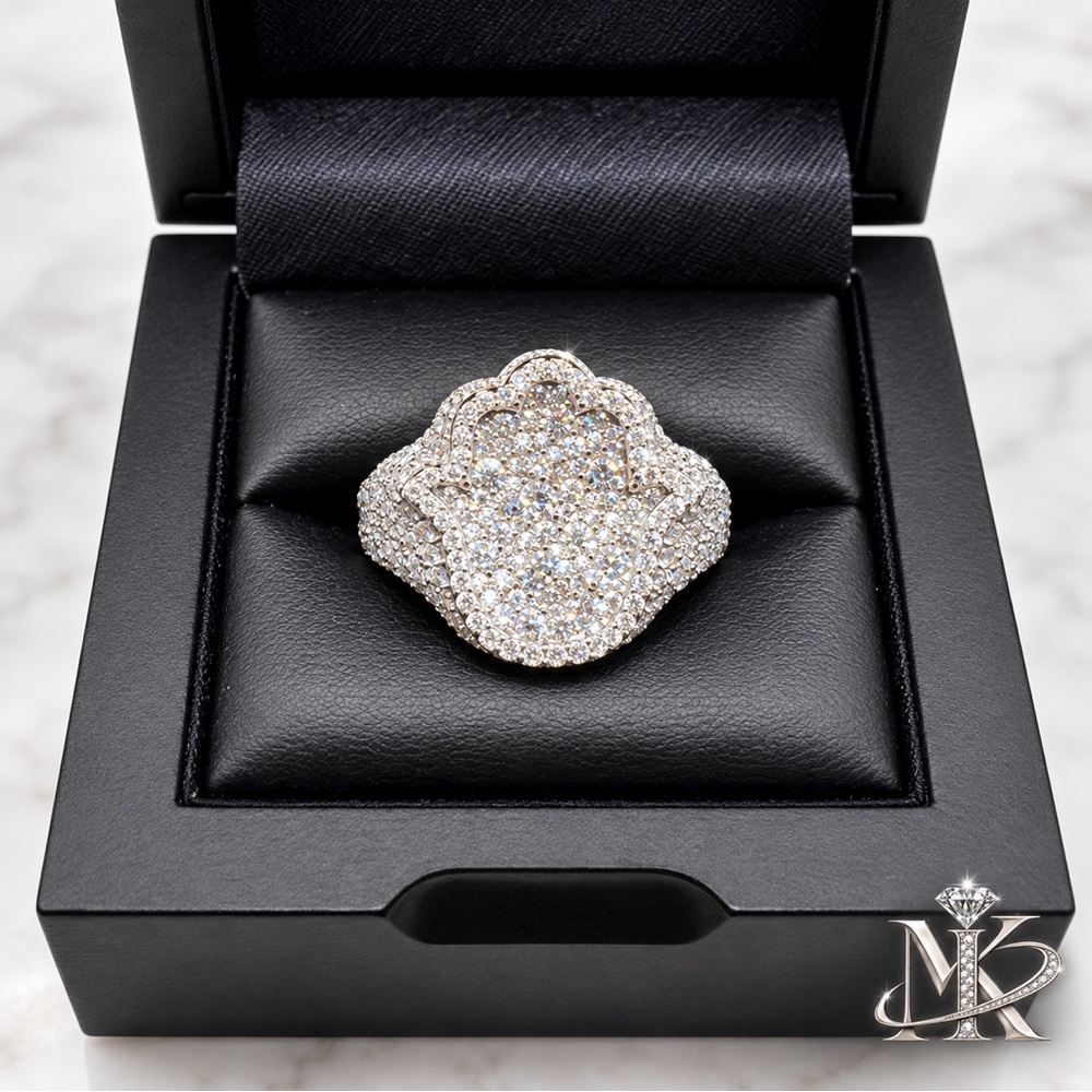925 Sterling Silver 4.00CTW MOISSANITE Hamsa Men’s Ring Size  12